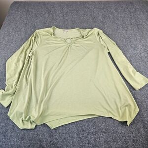 Cato Womens 18/20W Green Long Sleeve O-Ring Keyhole Sharkbite Hem Tunic Top